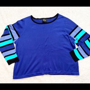 Bob Mackie Blue Sweater Striped Sleeves SIZE 2X